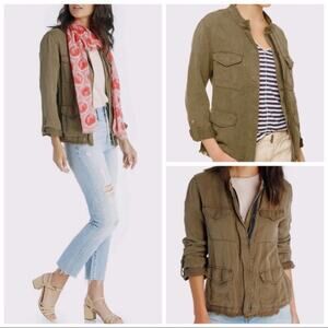 SANCTUARY Olive Green Lyocell Military Jacket Size XS Fringe Hem Grunge Flowy